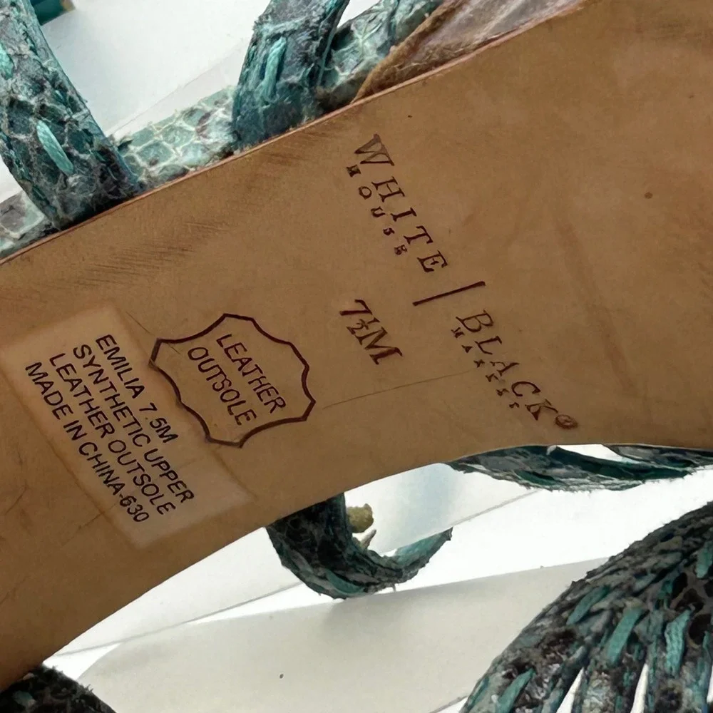 White House Black‎ Market Emilia Sandals Womens 7.5M Teal Snakeskin Platform Y2K